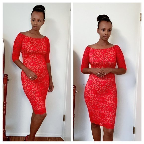 Sabora Red Lace Fitted Mini Dress Size Small - Picture 1 of 10